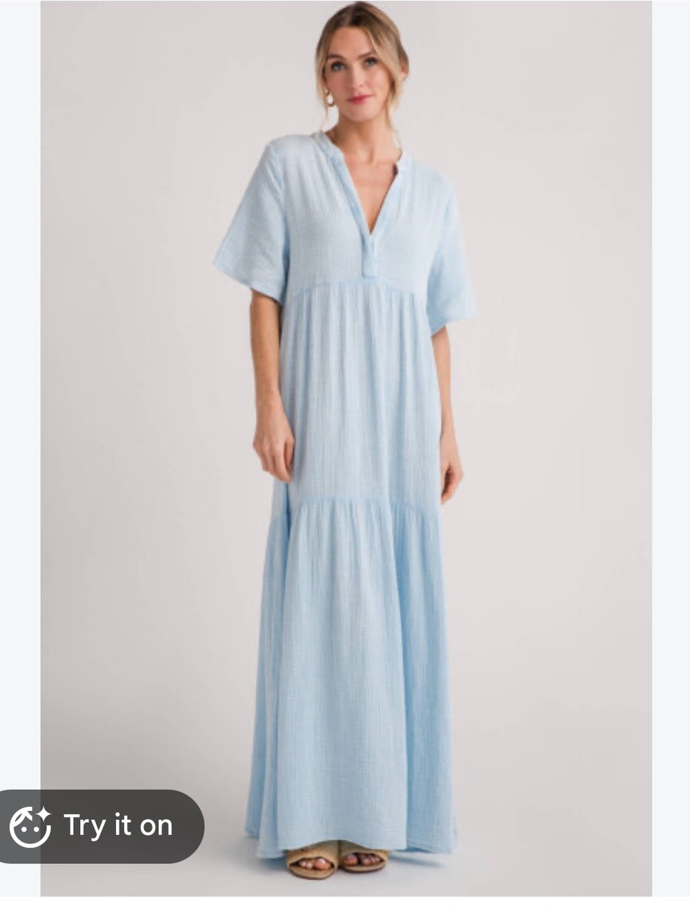 eesome Pale Blue V-Neck Tiered Maxi Dress